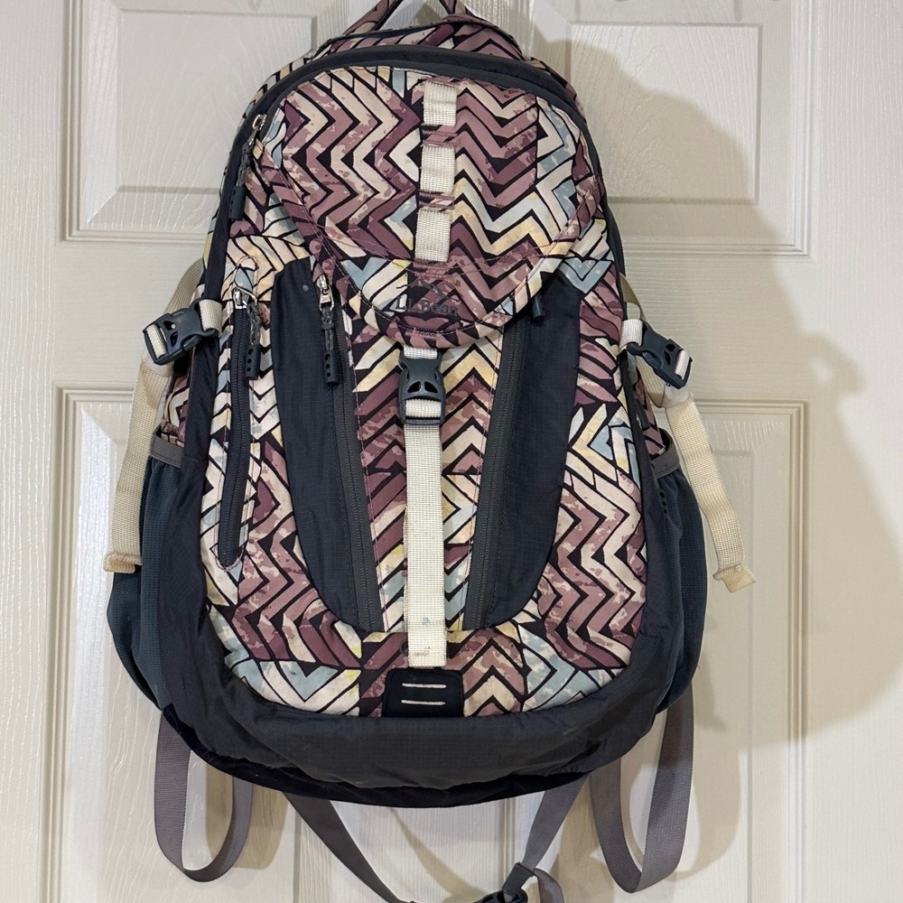 LL Bean Quad Pack Backpack Geometric Chevron Multi-Color Daypack